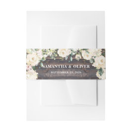 木素朴の緑の白いバラのフローラ結婚 招待状ベリーバンド