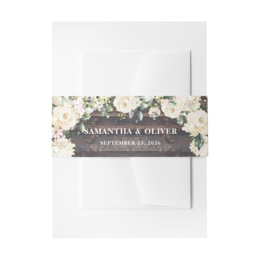 木素朴の緑の白いバラのフローラ結婚 招待状ベリーバンド (正面例)
