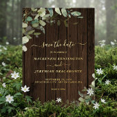 木素朴の緑の結婚式の日付を保存 箔招待状