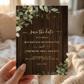 木素朴の緑の結婚式の日付を保存 箔招待状