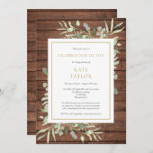 木素朴の緑の葬儀お祝い 招待状 (正面/裏面)