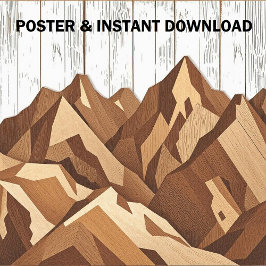 木素朴の背景に描かれた山の風景 ポスター