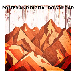 木素朴の背景の山のオーガニックアートワーク ポスター