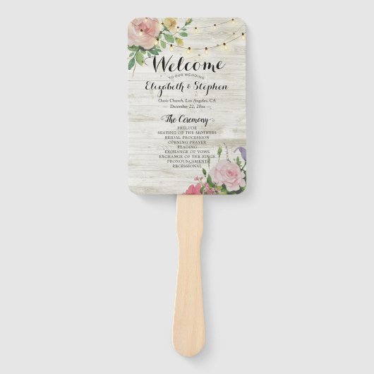 木素朴の花ストリングライト結婚式 プログラム ハンドファン (正面)