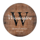 木素朴の苗名モノグラム結婚の日付 カッティングボード (正面)