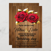木素朴の赤い花ロマン結婚チック 招待状 (正面/裏面)