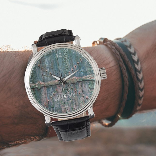 木素朴の門と鉄の青パーソナライズされたい 腕時計 (クリエイターアップロード済み)