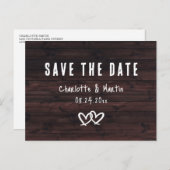 木素朴の2つのハート結婚式の日付を保存 ポストカード (正面/裏面)