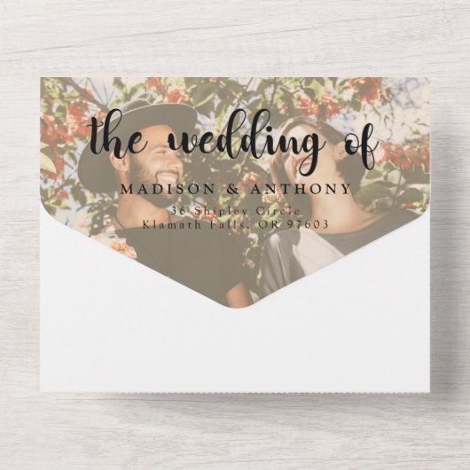 木素朴ひまわり書道写真結婚の オールインワン招待状 (裏面)