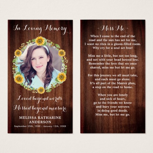 木素朴ひまわり記念写真祈りの言葉カード (正面&裏面)