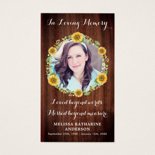 木素朴ひまわり記念写真祈りの言葉カード (正面)