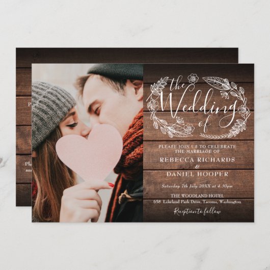 木素朴ぼほ葉の写真すべて結婚の 招待状 (正面/裏面)