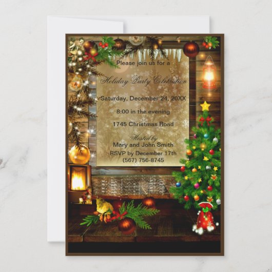 木素朴オーナメントクリスマスパーティの招待状 招待状 (正面)