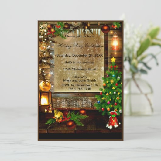 木素朴オーナメントクリスマスパーティの招待状 招待状 (スタンド正面)