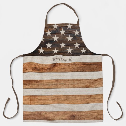 木素朴トーンの黄褐色の星とストライプ エプロン (正面)