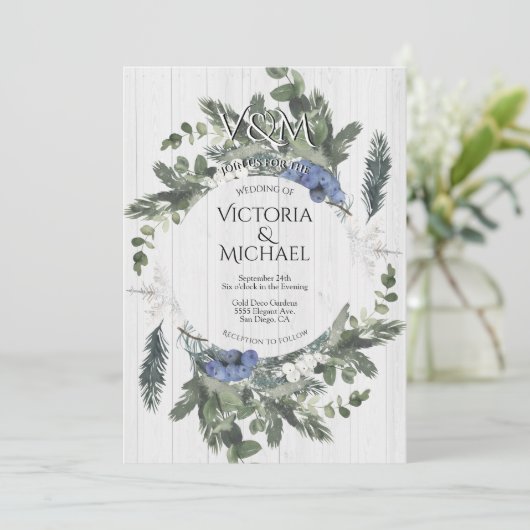 木素朴フローラと松の冬の結婚式 招待状 (スタンド正面)