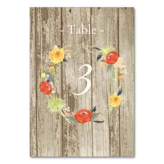 木素朴フローラリース結婚テーブル テーブルナンバー (正面)