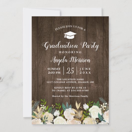 木素朴フローラ紐灯卒業パーティー 招待状 (裏面)