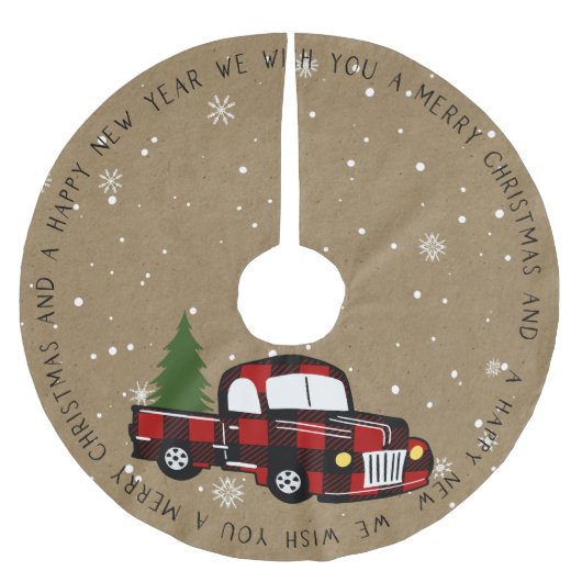 木素朴付きカントリーバッファロー格子状トラック ブラッシュドポリエステルツリースカート (正面)