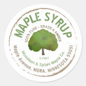 木素朴付き土色メープルシロップのラベル ラウンドシール (正面)