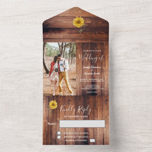 木素朴写真ひま結婚わり オールインワン招待状 (内側)