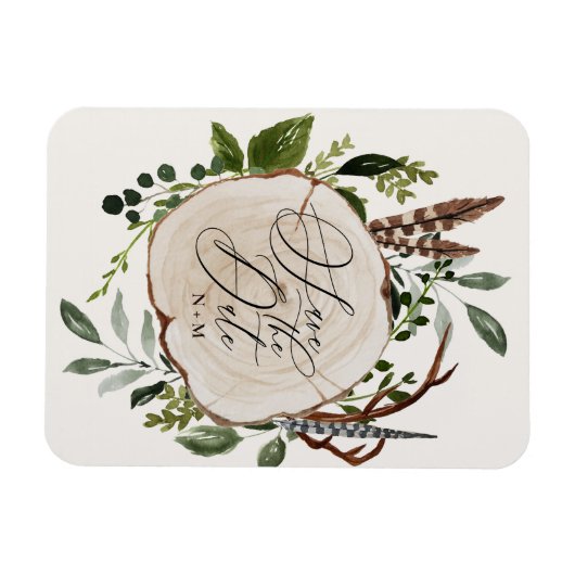 木素朴切り結婚式の日付を保存 マグネット (横)