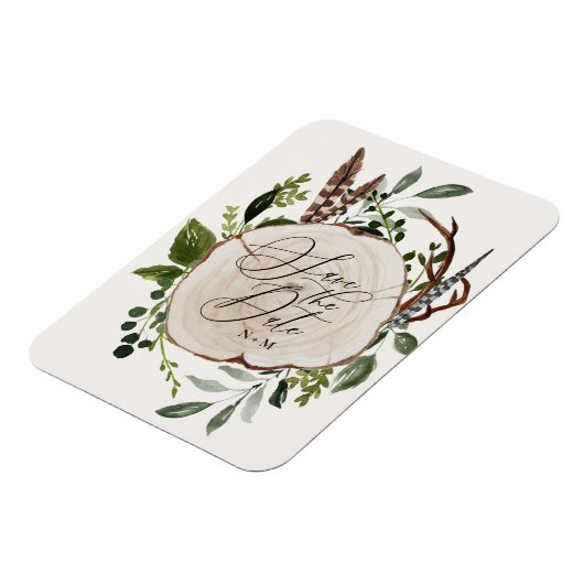 木素朴切り結婚式の日付を保存 マグネット (左側)