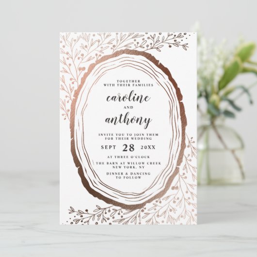 木素朴切り銅箔の秋結婚の 招待状 (スタンド正面)