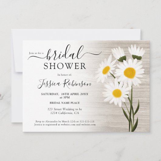 木素朴国デイジー花ブライダルシャワー 招待状 (正面)