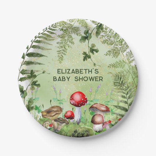 木素朴地緑きのこ菌類シダ ペーパープレート (正面)