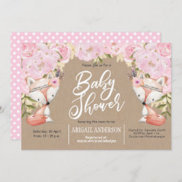 木素朴地、ピンクのフローラ、女の子シャワー 招待状