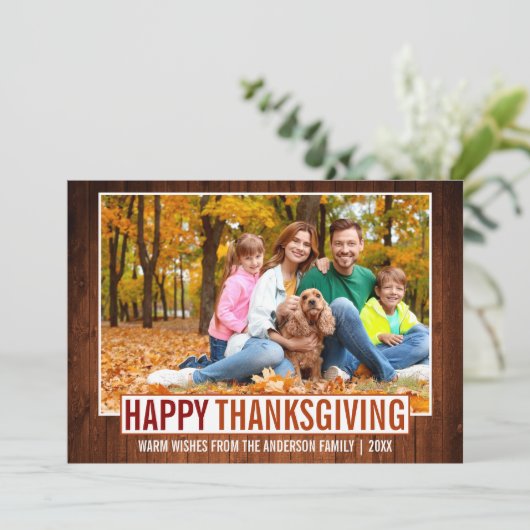 木素朴幸せ感謝祭の家族の写真 シーズンカード (スタンド正面)