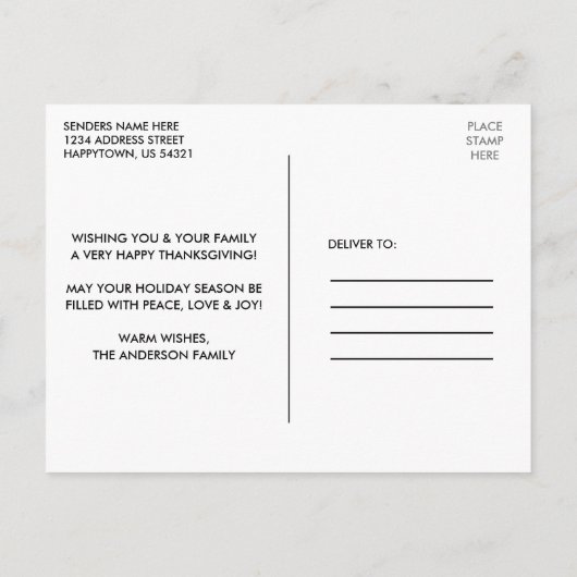 木素朴幸せ感謝祭の家族の写真 ポストカード (裏面)