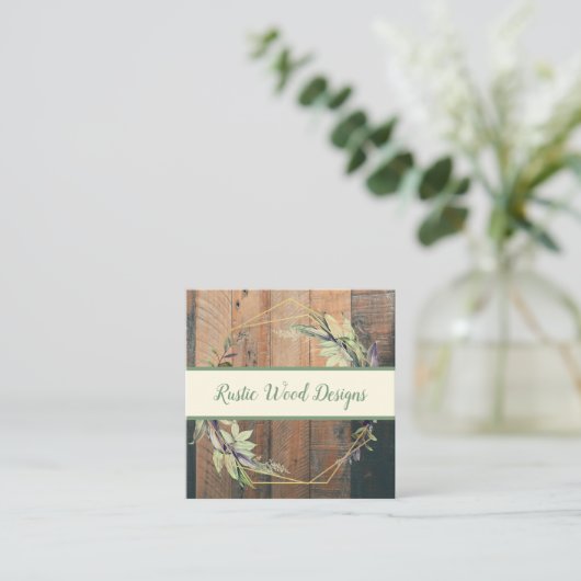 木素朴幾何葉リースモノグラムSage スクエア名刺 (スタンド正面)