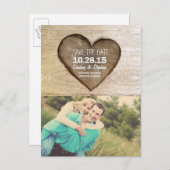 木素朴彫りの木のハート写真の日付を保存 案内ポストカード (正面/裏面)