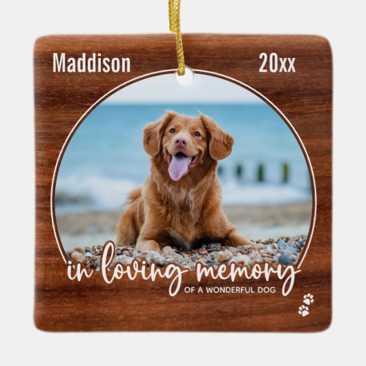 木素朴愛の思い出の犬フォトペット記念碑 セラミックオーナメント (正面)