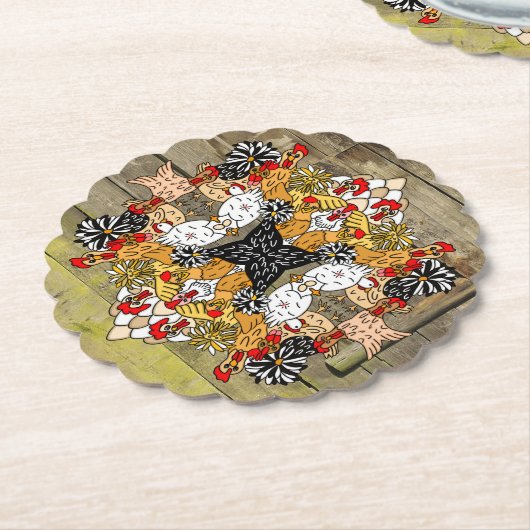 木素朴手描きガおもしろいン鶏アート ペーパーコースター (アングル)