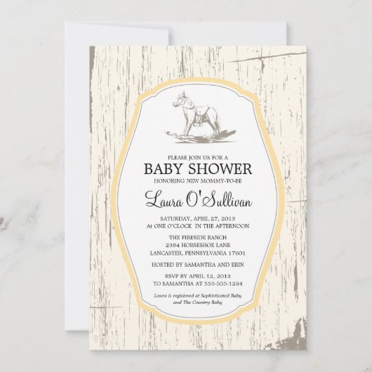 木素朴揺り馬赤ちゃんシャワー 招待状 (正面)
