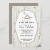 木素朴揺り馬赤ちゃんシャワー 招待状 (正面/裏面)