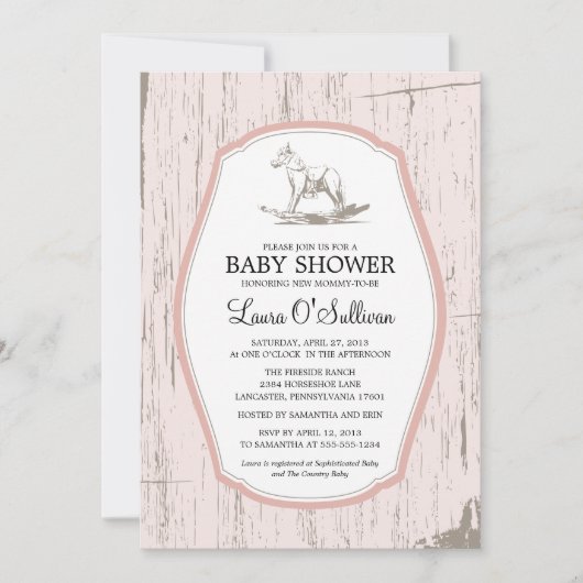 木素朴揺り馬赤ちゃんシャワー 招待状 (正面)