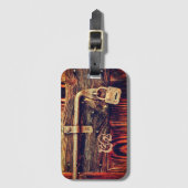 木素朴暗褐色アンティーク真鍮ロック ラゲッジタグ (正面縦)