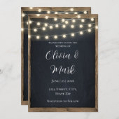 木素朴材とストリングライト結婚式招待状 招待状 (正面/裏面)