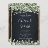 木素朴材とストリングライト結婚式招待状 招待状 (正面/裏面)