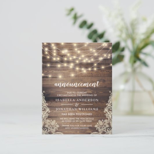 木素朴材とストリングラ結婚イトの発表 インビテーションポストカード (スタンド正面)