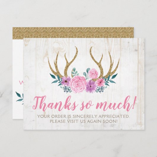 木素朴材とフローラバラ〔雄ジカの〕枝角サンキューカード ポストカード (正面/裏面)