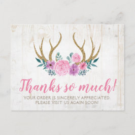 木素朴材とフローラバラ〔雄ジカの〕枝角サンキューカード ポストカード