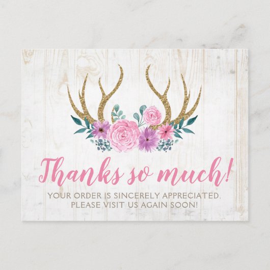 木素朴材とフローラバラ〔雄ジカの〕枝角サンキューカード ポストカード (正面)