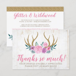 木素朴材とフローラバラ〔雄ジカの〕枝角サンキューカード 招待状
