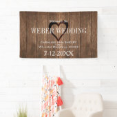 木素朴材と刻印されたハートのバ結婚ナー 横断幕 (インサイチュ)