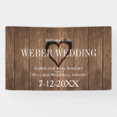 木素朴材と刻印されたハートのバ結婚ナー 横断幕 (横)